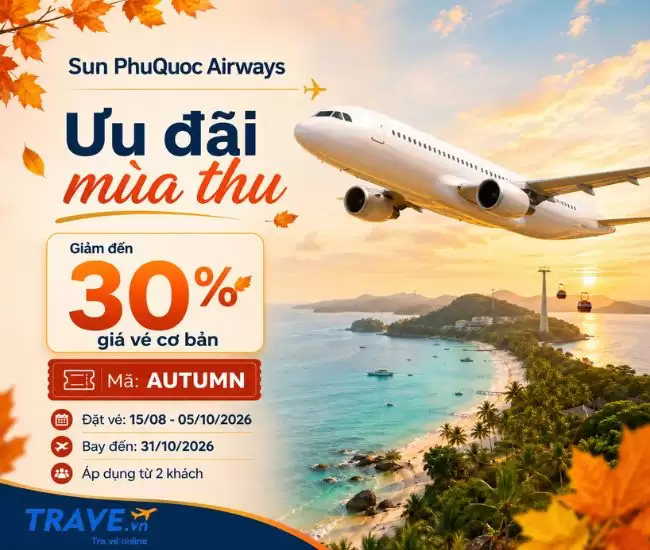 Sun PhuQuoc Airways giảm đến 30% giá vé với mã AUTUMN