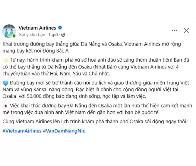Vietnam Airlines mở đường bay mới Đà Nẵng – Osaka