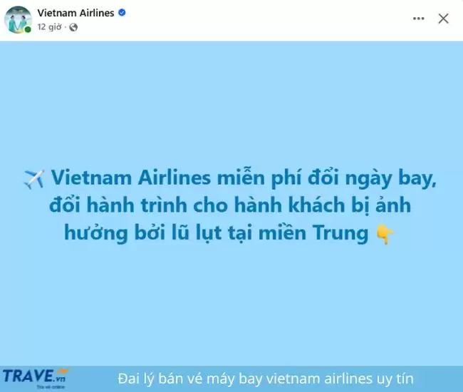 Vietnam airlines miễn phí đổi ngày do lũ lụt miền trung