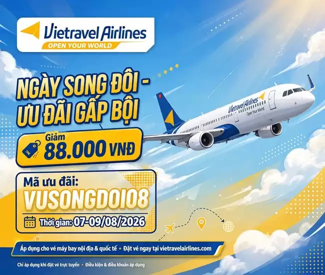 Vietravel Airlines Giảm 88.000đ Với Mã VUSONGDOI08 1 Vietravel Airlines Giảm 88.000đ Với Mã VUSONGDOI08